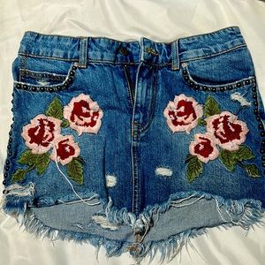 Free People denim floral skirt